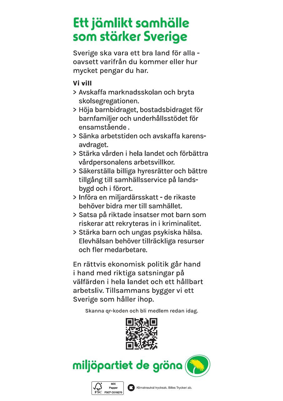 Flyer - Ett jämlikt samhälle som stärker Sverige