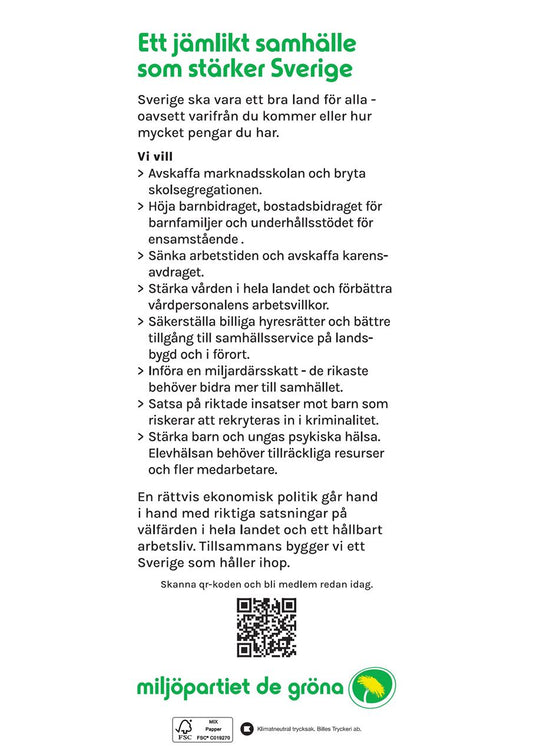 Flyer - Ett jämlikt samhälle som stärker Sverige